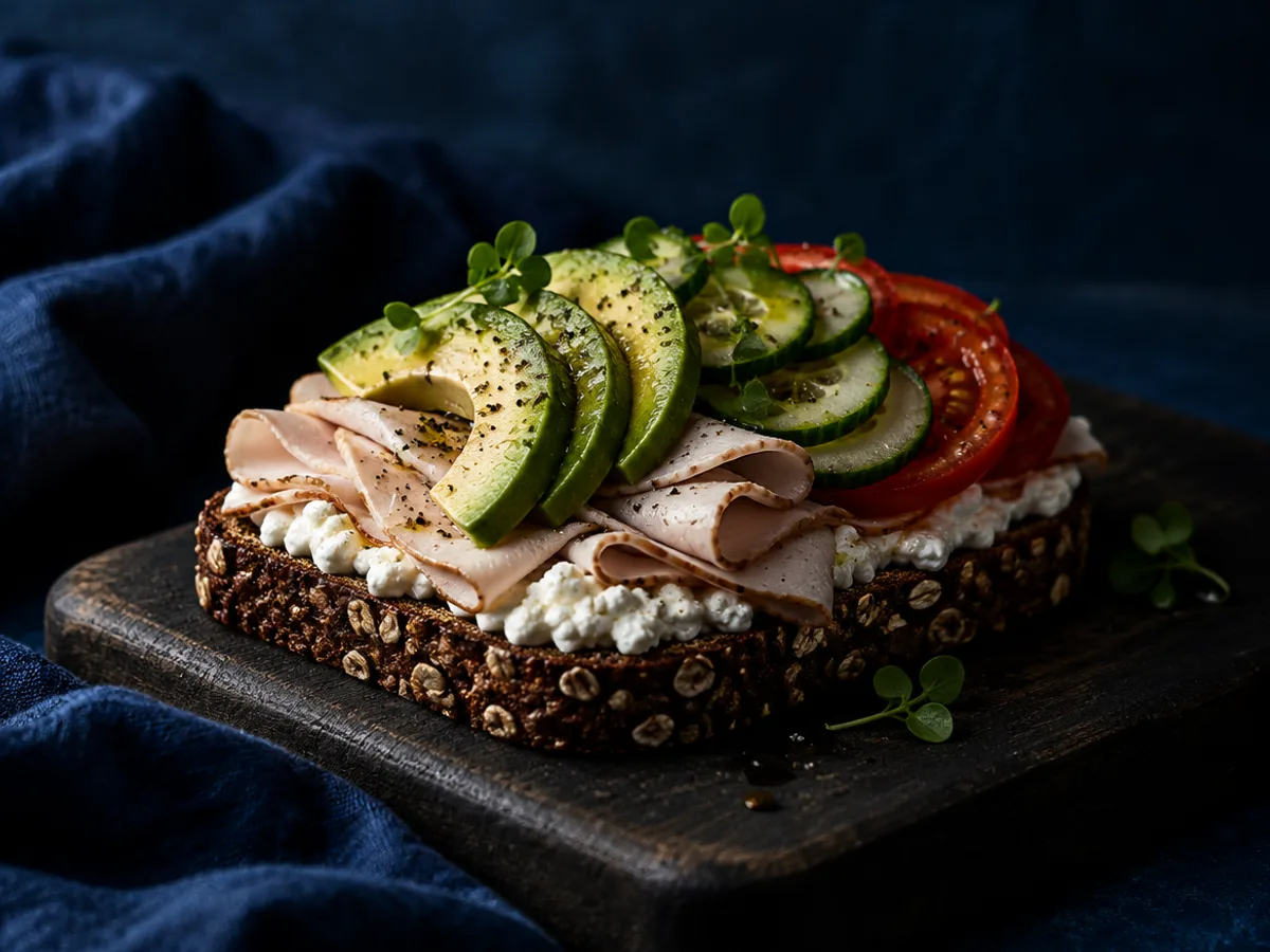 Eiweißbrot Puten-Avocado-Teller