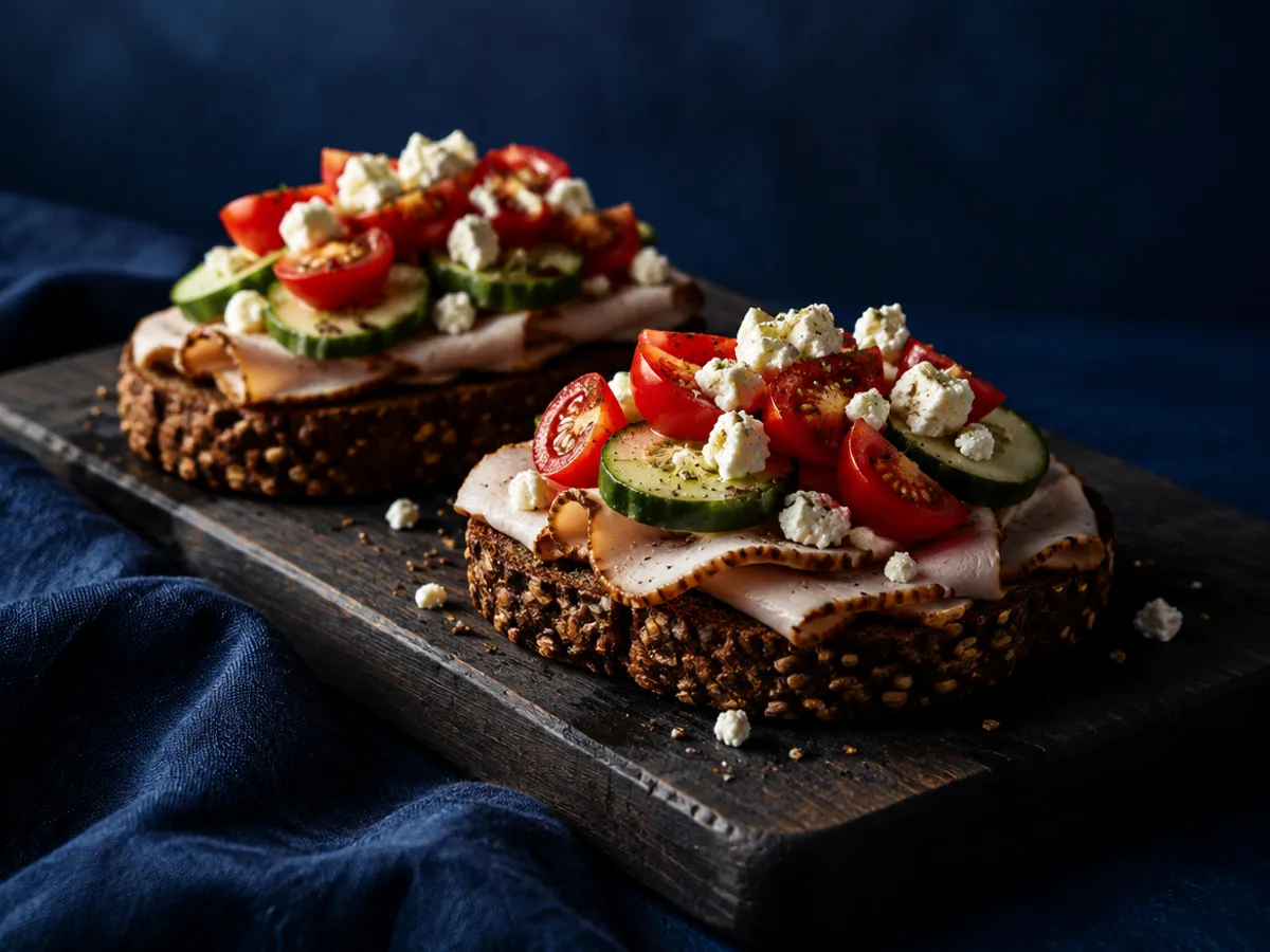 Feta-Hähnchen-Brot, angerichtet und fotografiert