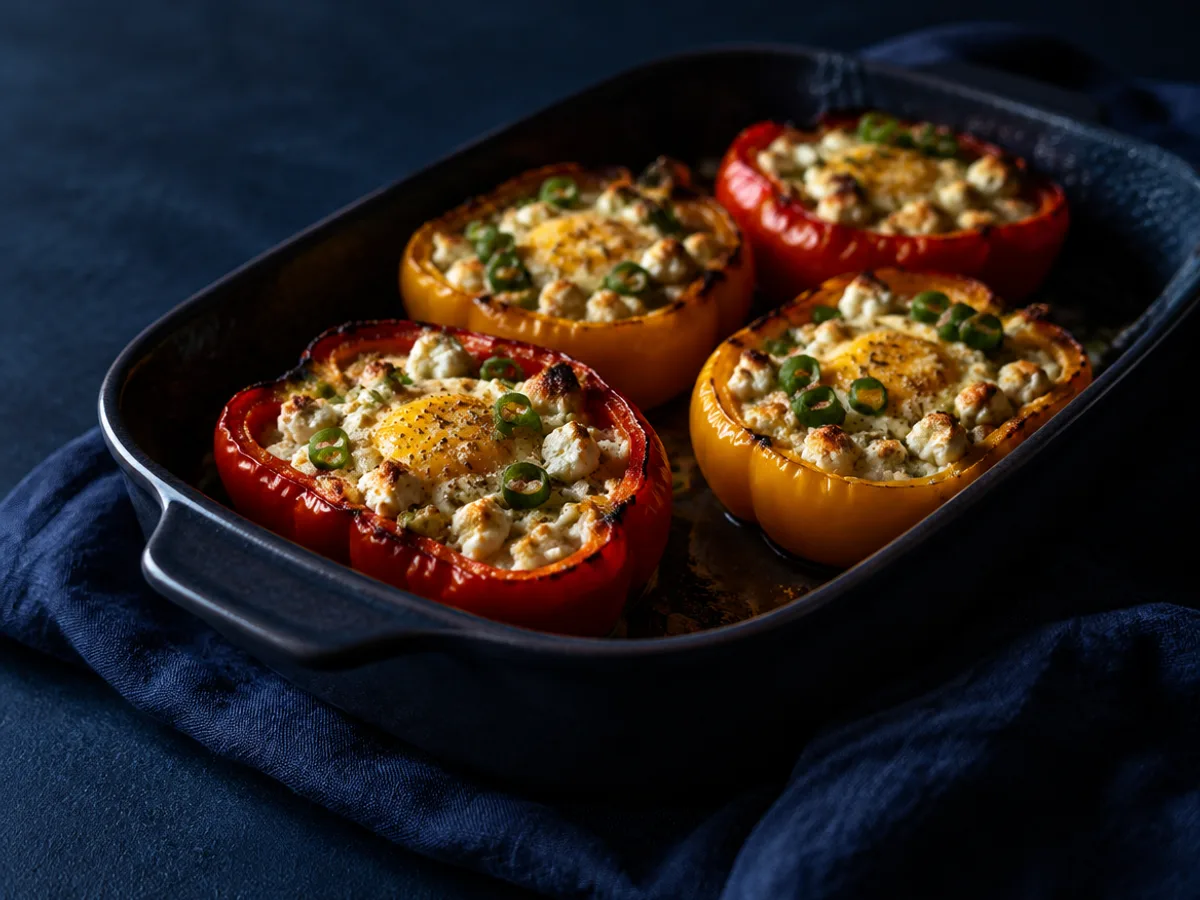 Gefüllte Paprika, angerichtet und fotografiert