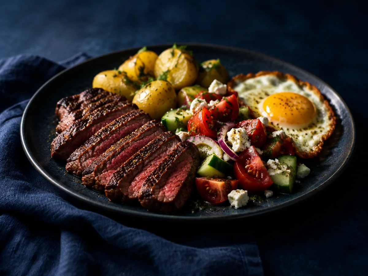 Hüftsteak, angerichtet und fotografiert