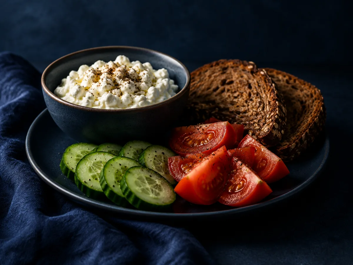 Hüttenkäse-Frühstück, angerichtet und fotografiert