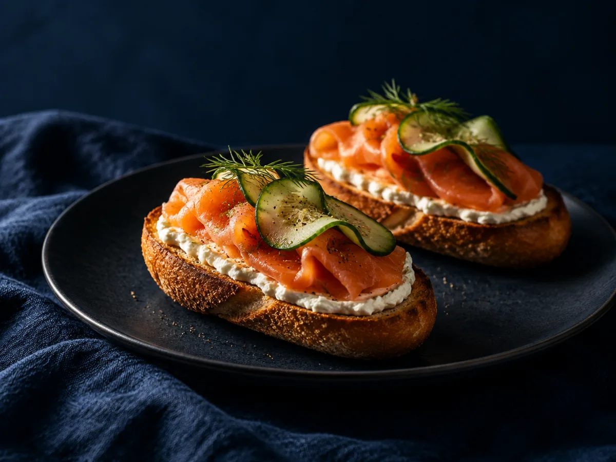 Lachs-Toastbrötchen, angerichtet und fotografiert