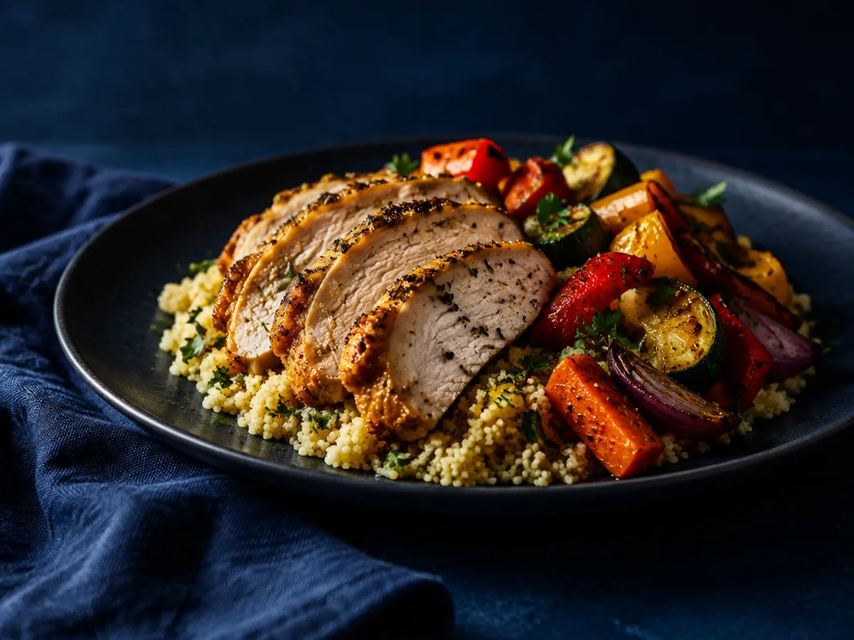 Putenbrust-Couscous, angerichtet und fotografiert