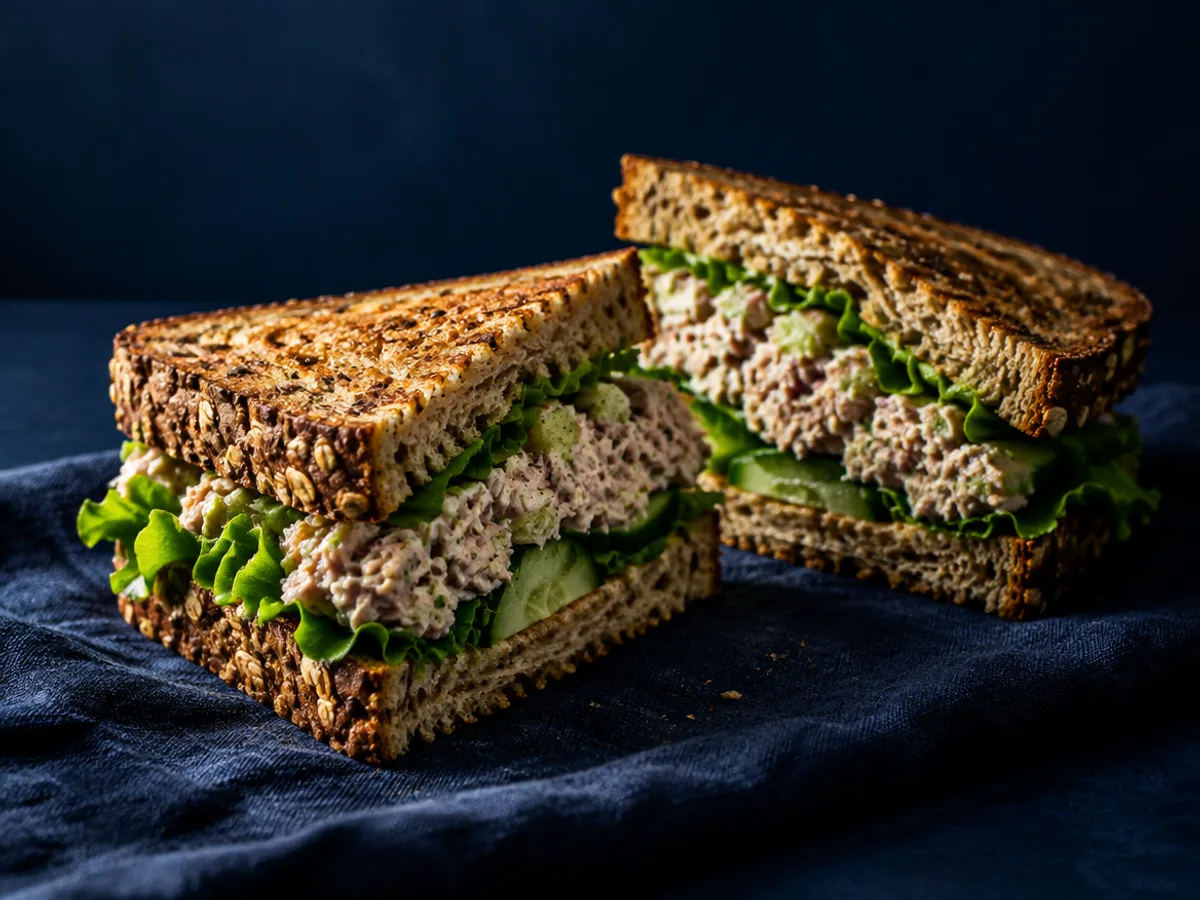 Tuna-Sandwich, angerichtet und fotografiert